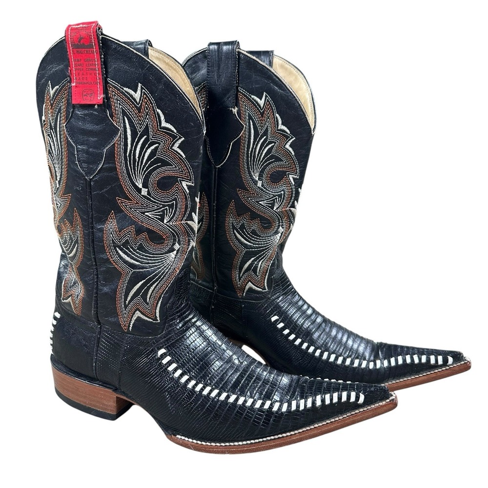 Womens Size 6.5 M Botas El Malcreado Cowboy Boots Black Vintage Mexican Lizard